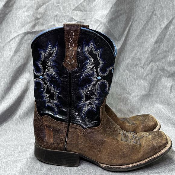 Ariat Tombstone Cowboy Western Boots Square Toe Blue Brown 10012794 Boys Size 2 - Picture 7 of 15